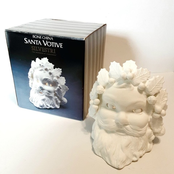 Old World Santa Christmas Decor Silvestri White Bone China Large Candle Votive - Picture 11 of 11